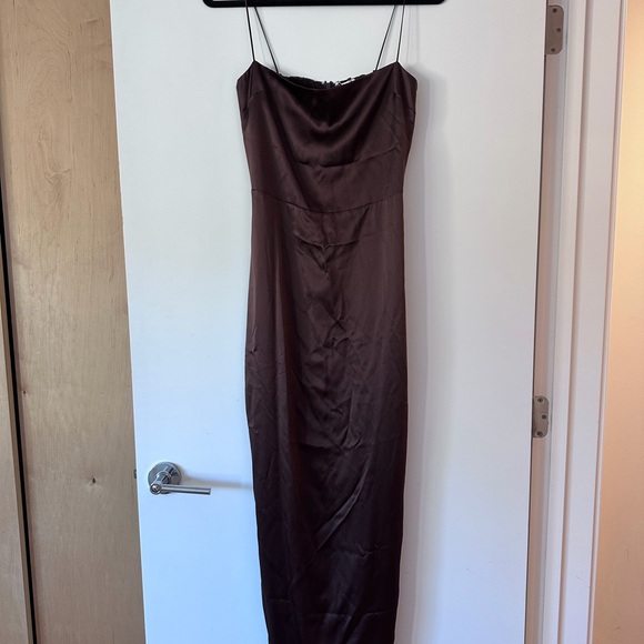 Reformation Frankie Brown Satin Spaghetti-Strap Maxi Dress - Picture 3 of 6